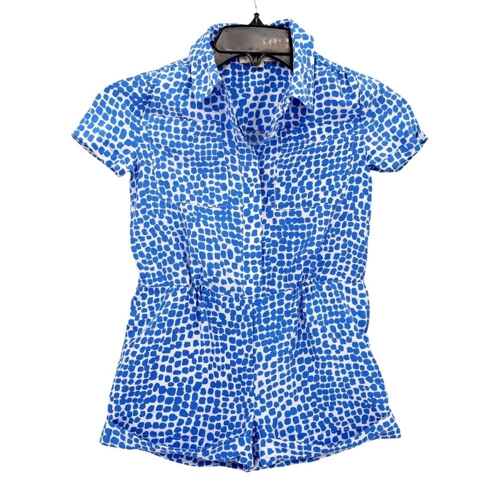 Stella McCartney Kids Silk Romper size 6 Yrs Blue Dot short sleeve pockets